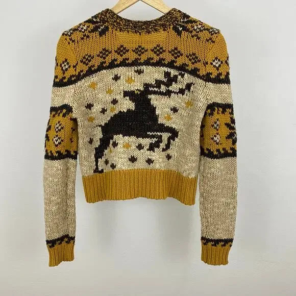 Free People Rudolph Cardigan - Golden Yellow & Tan - Size Small